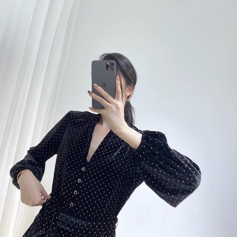 Váy nhung chấm bi kèm belt Za.ra