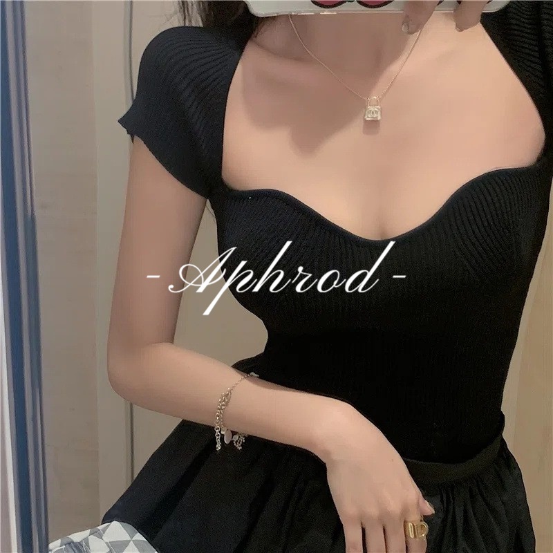 Áo Thun Lửng Ngắn Tay Cổ Vuông Thời Trang Mới Quyến Rũ Cho Nữ