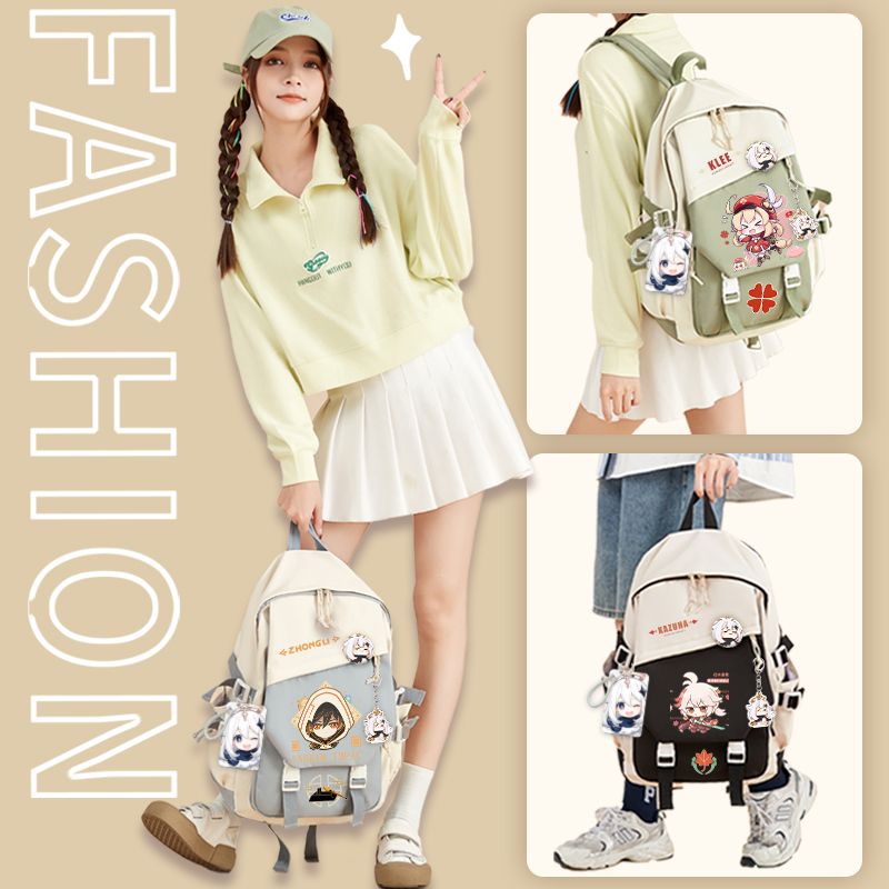 Genshin Impact Raiden Shogun anime co-branded peripheral school bags for third to sixth grade men and women junior and senior high school large capacity shoulder bags trendy and versatile