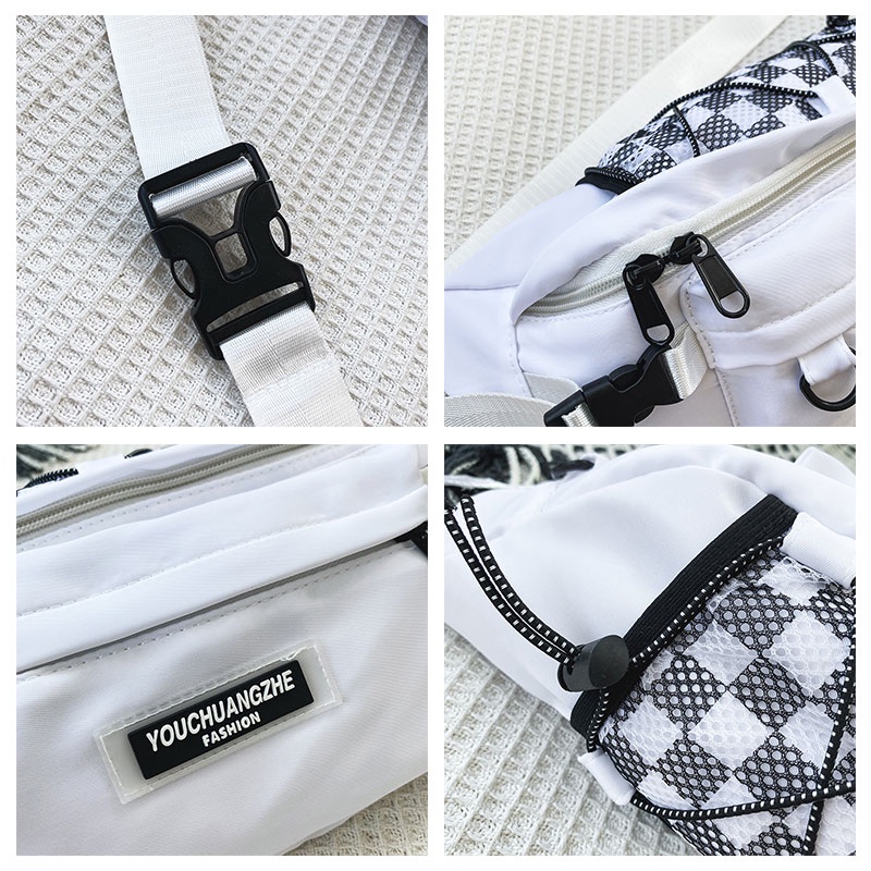 Túi Đeo Chéo Họa Tiết Caro Phong Cách Harajuku Nhật Bản Mới Cho Nam Nữ