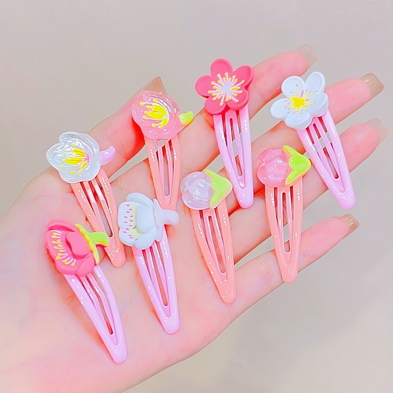 Set 2 kẹp bấm hoa đào màu trắng hồng dễ thương phong cách Hàn Quốc- Selenshop