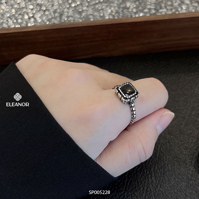 Nhẫn nữ hở bạc 925 Eleanor Accessories mặt vuông đính đá phụ kiện trang sức 5228