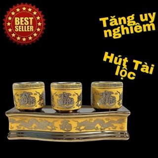 Bộ ly thờ cúng, bộ khay nước, áng nước thờ cúng gồm 3 -5 chén thờ cúng gốm kim sa 3d họa tiết rồng vàng cao cấp