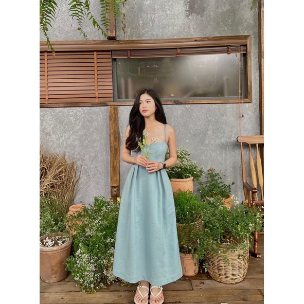 LIBÉ - Đầm hai dây mảnh màu xanh ngọc hở lưng size S