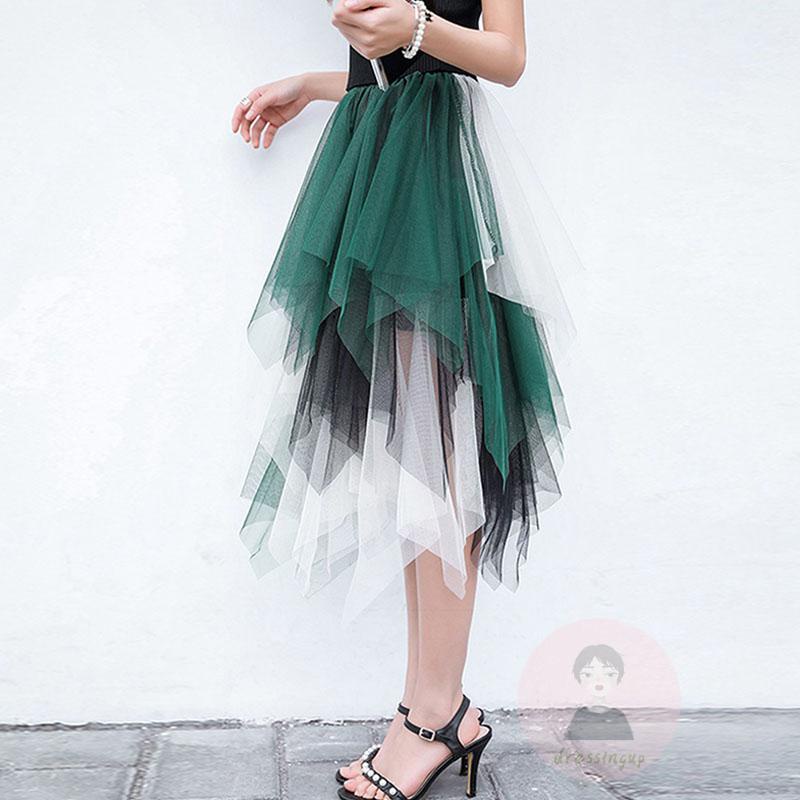 Chân Váy Vải Tuyn Lưng Thun Màu Sắc Tương Phản Thời Trang Mùa Thu Cho Nữ