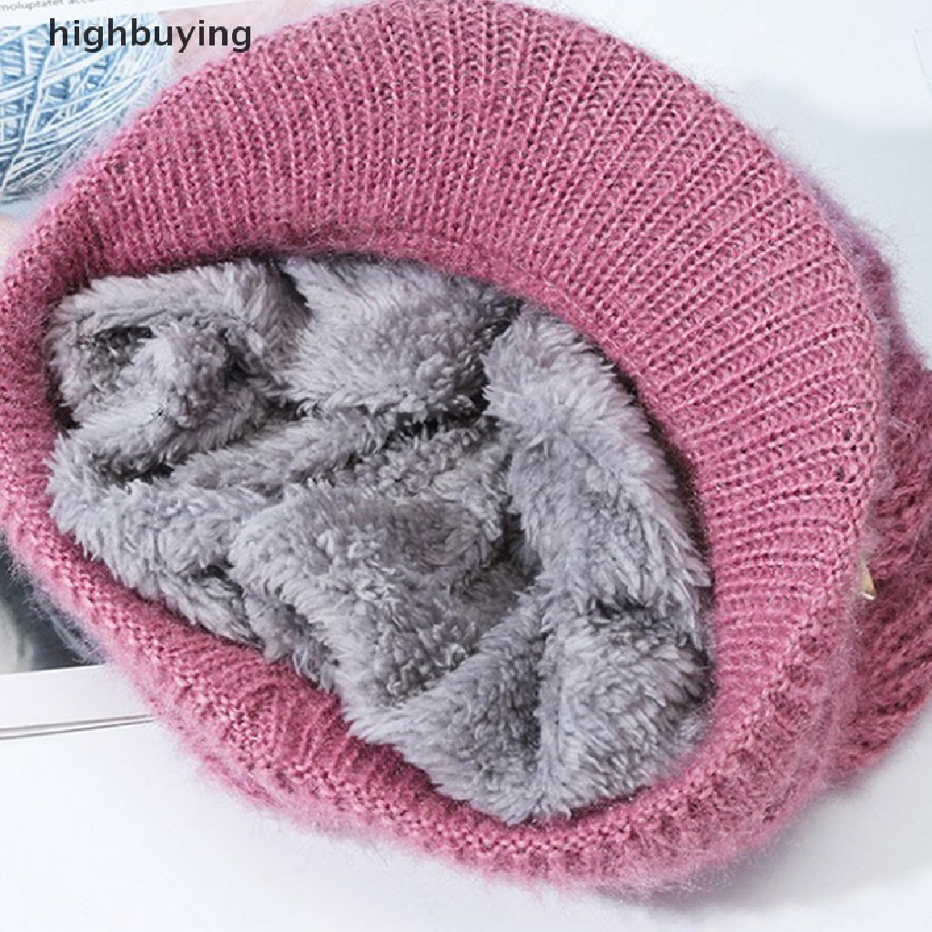 Mũ Len Dệt Kim Màu Trơn Giữ Ấm Tai Thời Trang Thu Đông Cho Nữ