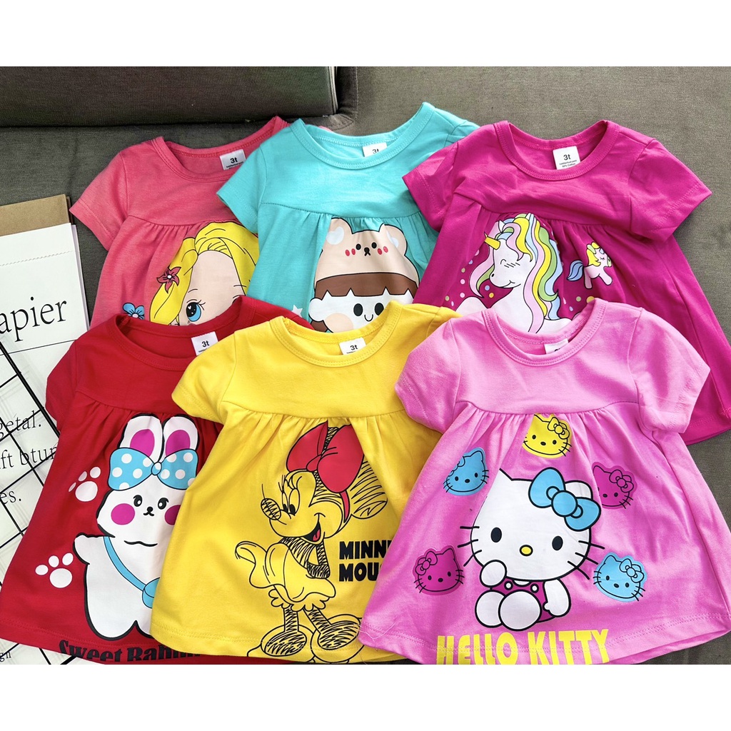 Bộ tay ngắn quần đùi lửng Babydoll thun Cotton 4 chiều cho bé gái size nhí 8-20kg- đồ bộ cho bé - pikakids