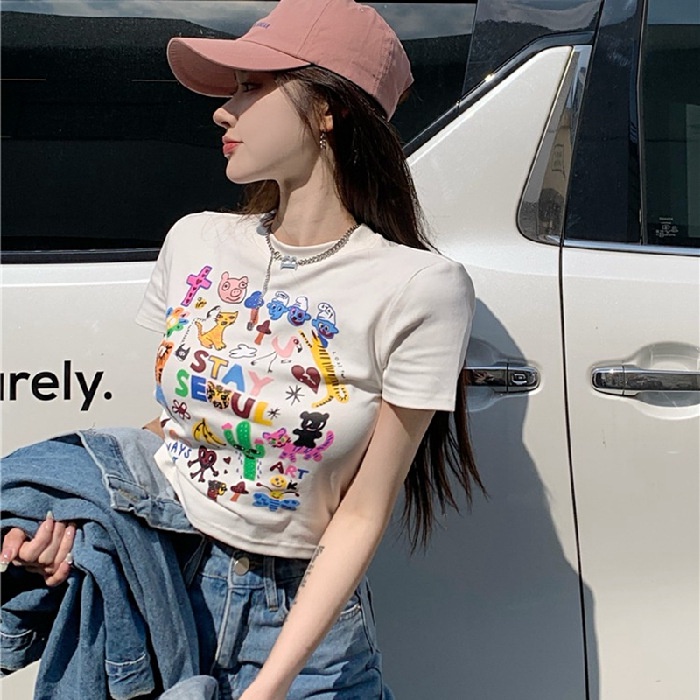 NRVP Áo Thun NgắN Tay DáNg Ôm ThờI Trang Cho Nữ