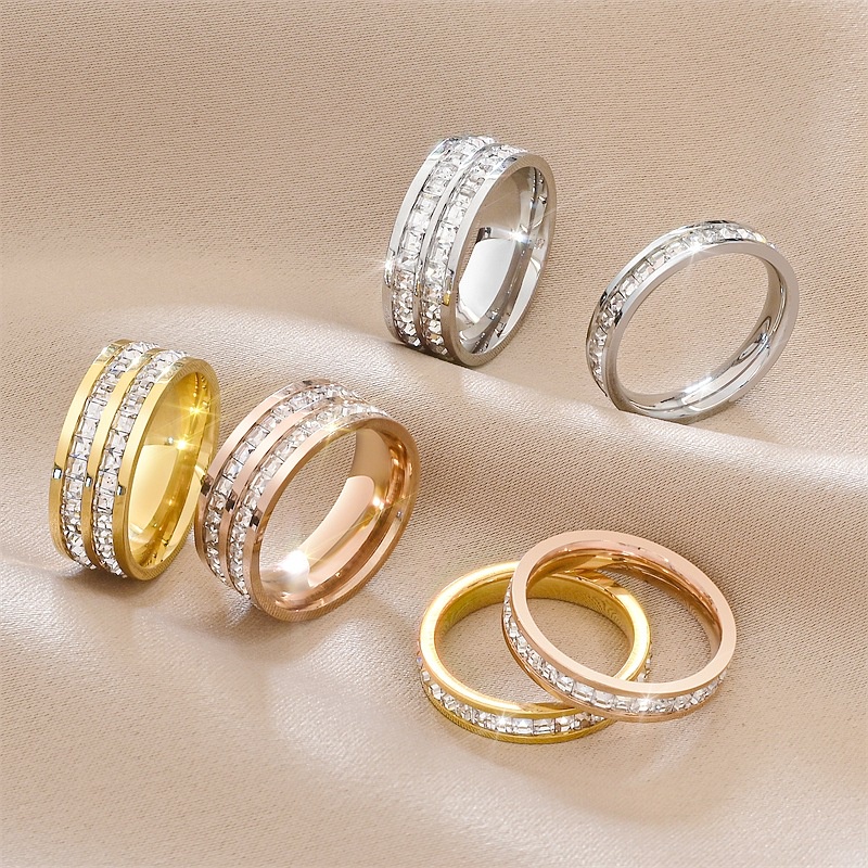 Nhẫn Cặp Bằng Thép Titan Không Phai Màu Đính Đá Zircon Chất Lượng Cao