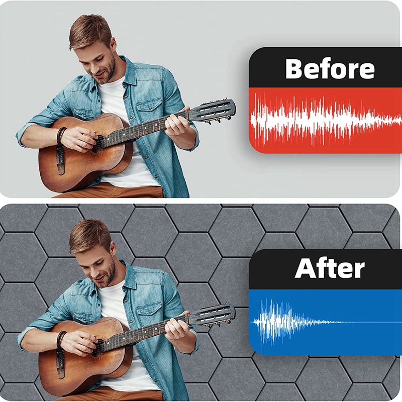 Set 12 Tấm Xốp Cách Âm 12X10X0.4In Hình Lục Giác Màu Xám