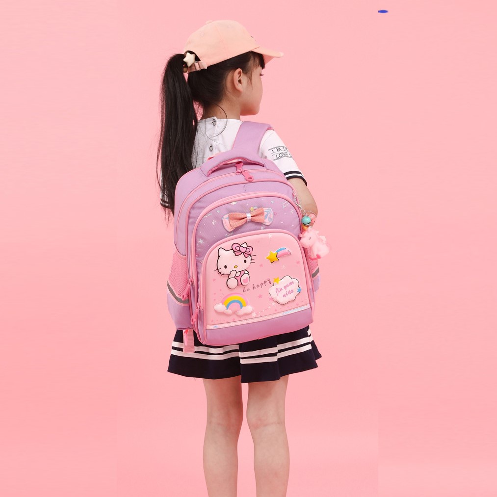 Balo Tiểu Học, Balo Chống Gù Hello Kitty Siêu Nhẹ Cho Bé Lớp 1-2-3