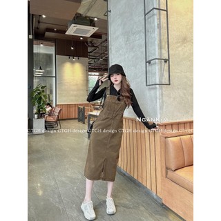 Đầm/quần yếm jeans màu nâu dáng dàu