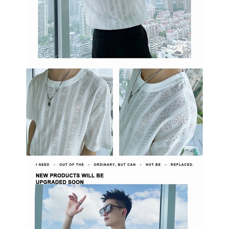 Áo nam đục lỗ dệt mỏng tay ngắn form rộng trendy mùa hè Fmw7