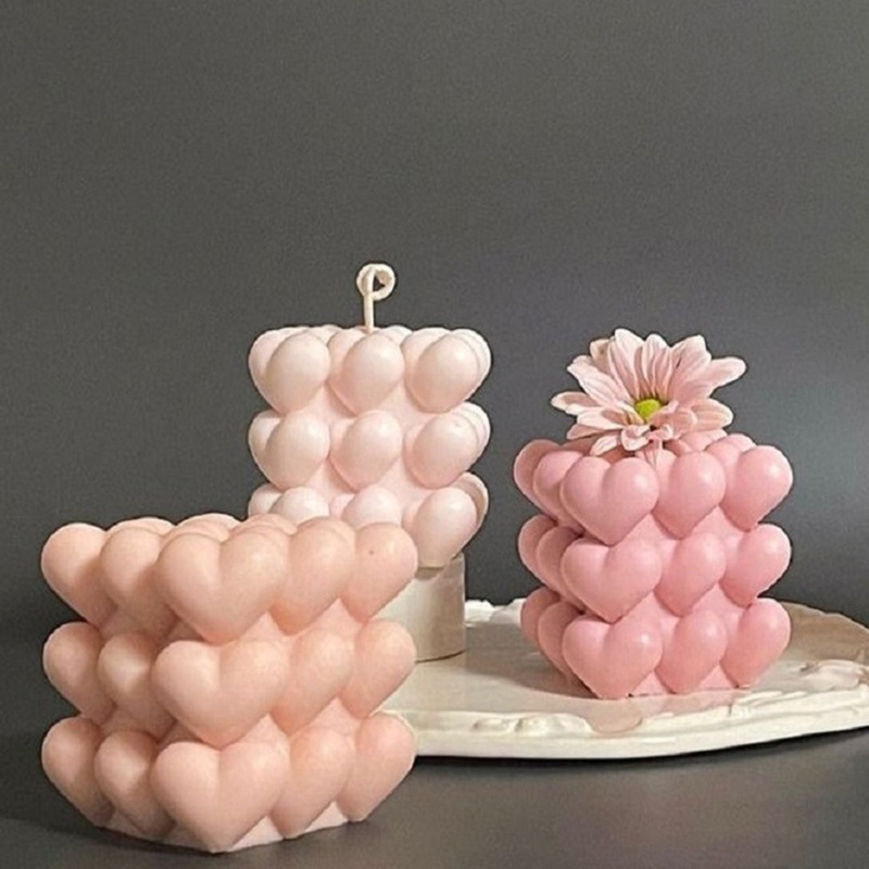 Khuôn Silicone Làm Nến Hình Vuông / Trái Tim 3D DIY