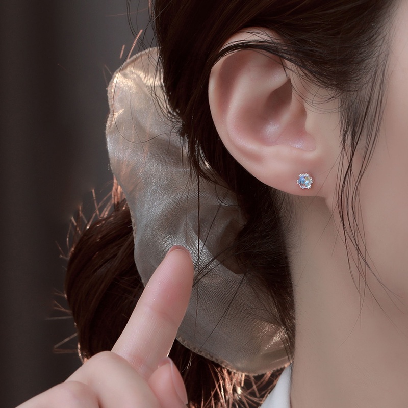 Bông Tai Bạc 925 Hình Mặt Trăng Đính Đá Không Gây Dị Ứng Thời Trang Cho Nữ