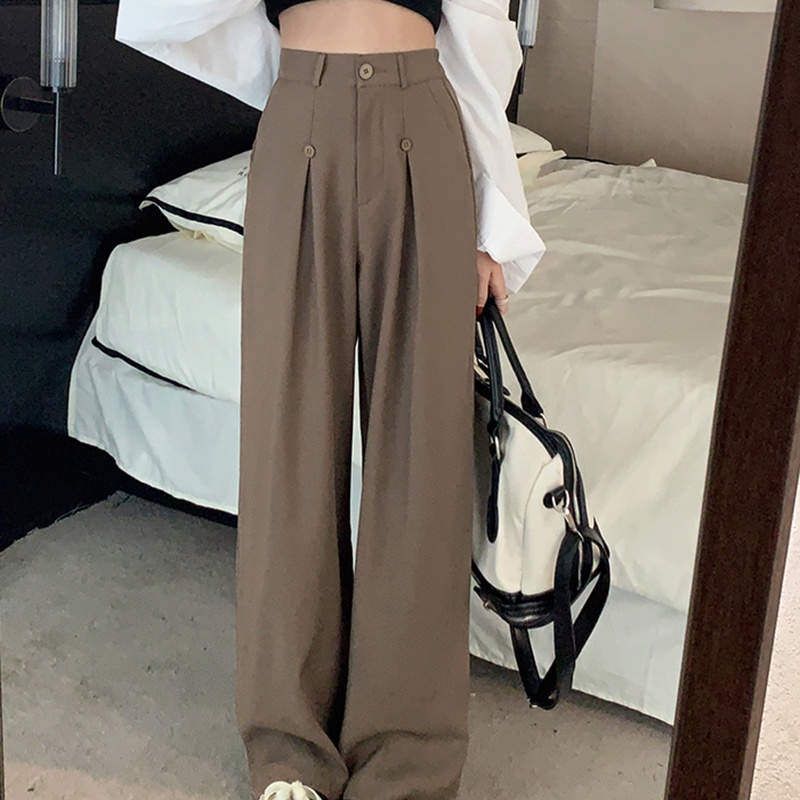 IELGY   Quần Dài Dáng Rộng Lưng Cao Co Giãn Thời Trang Dành Cho Nữ