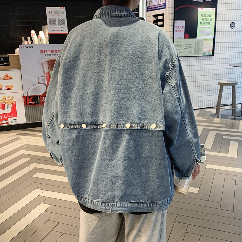 Áo Khoác Denim Dáng Rộng Kiểu Hip-Hop Mỹ Cá Tính Cho Nam