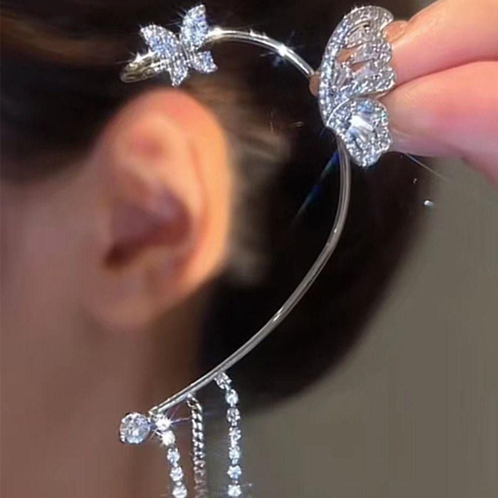 Khuyên Tai Hình Bướm Lấp Lánh Thanh Lịch Cho Nữ|Kẹp Tai Thiết Kế Đơn Giản Xinh Xắn Cho Nữ