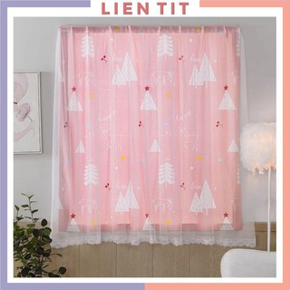 Rèm cửa sổ phòng ngủ dán tường 2 lớp, rèm trang trí chống nắng họa tiết xinh xắn