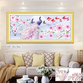 Tranh đính đá hoa khai phú quý,tranh đính đá gia hoà vạn sự hưng,KT:110x55cm,tranh chưa làm và chưa khung