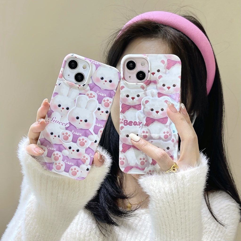 Ốp Điện Thoại PC Cứng Viền TPU Dẻo Họa Tiết Hoạt Hình Chú Thỏ / Gấu Dễ Thương Chống Rơi / Sốc Cho iPhone 14 13 12 11 Pro Max