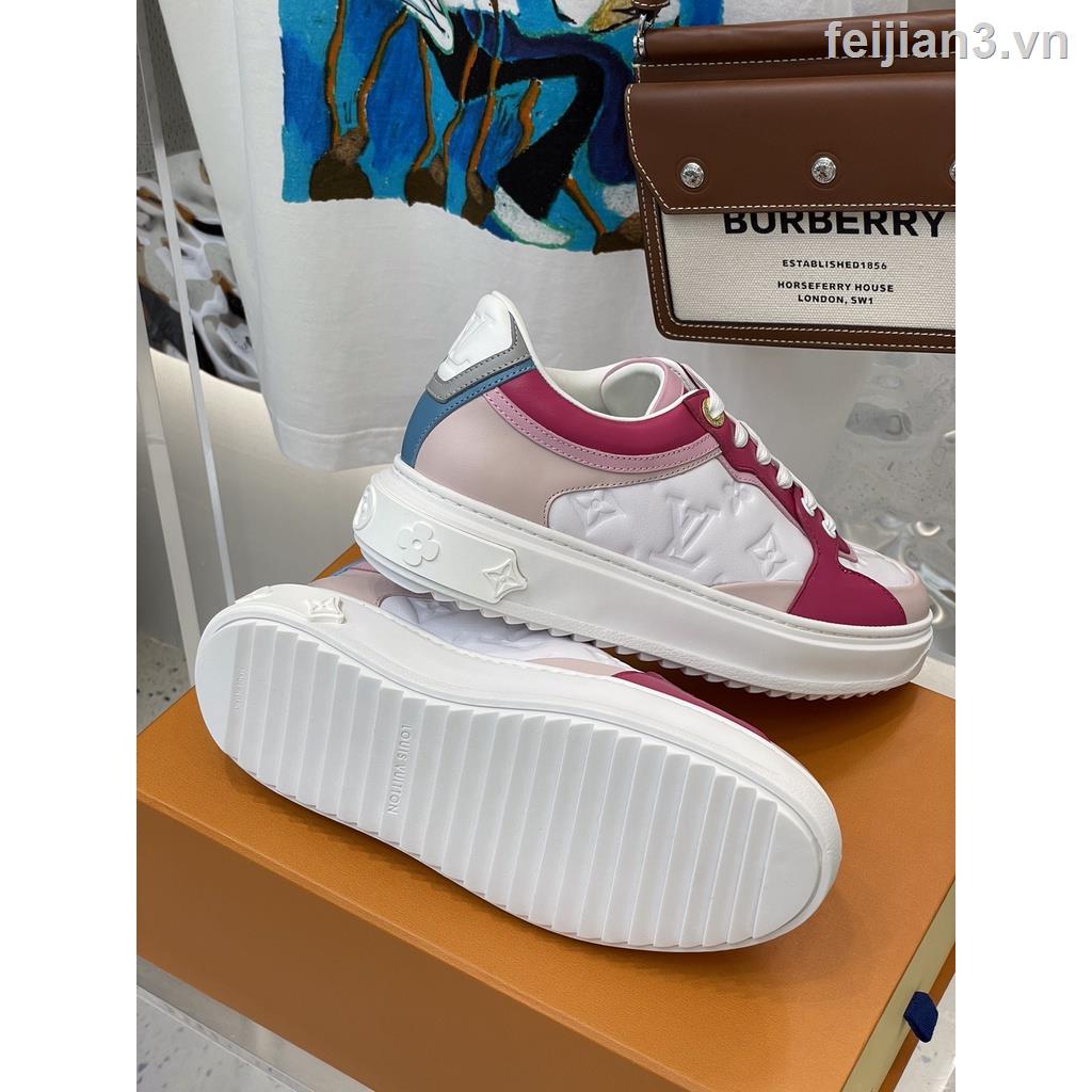 L-V Giày Thể Thao Đế Dày Buộc Dây Da Cừu Màu Trắng In Họa Tiết Trẻ Trung Thời Trang Thường Ngày Cho Nữ