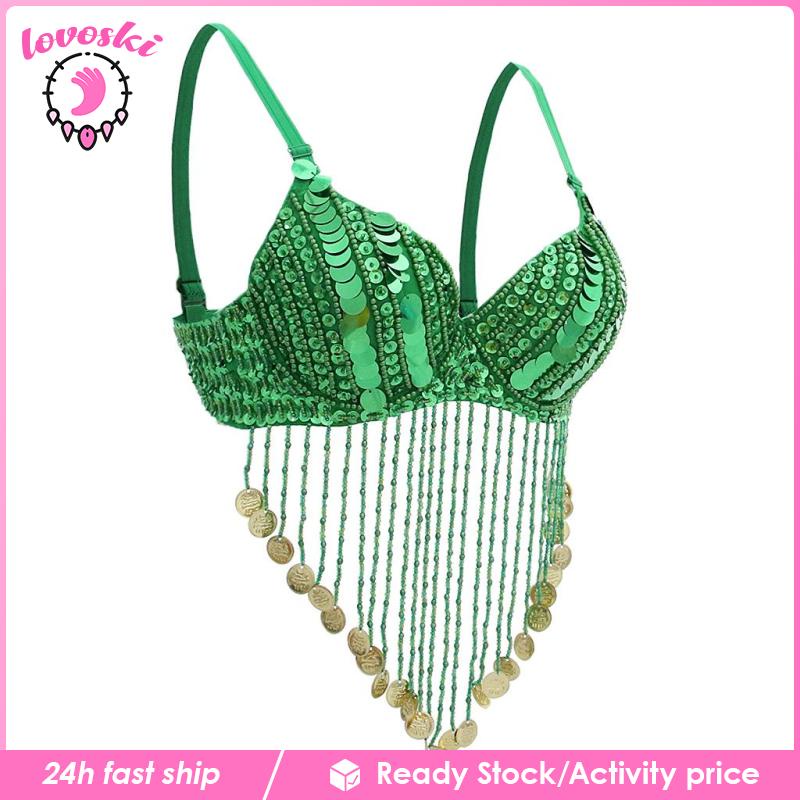 [Lovoski] Áo Ngực Đính Hạt Cườm Tua Rua Dùng Múa Bụng