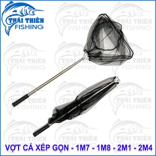 Vợt Vớt Cá Tam Giác Inox Rút, Gấp Gọn Lưới Mùng Lỗ 5mm Dài 1m8, 2m1