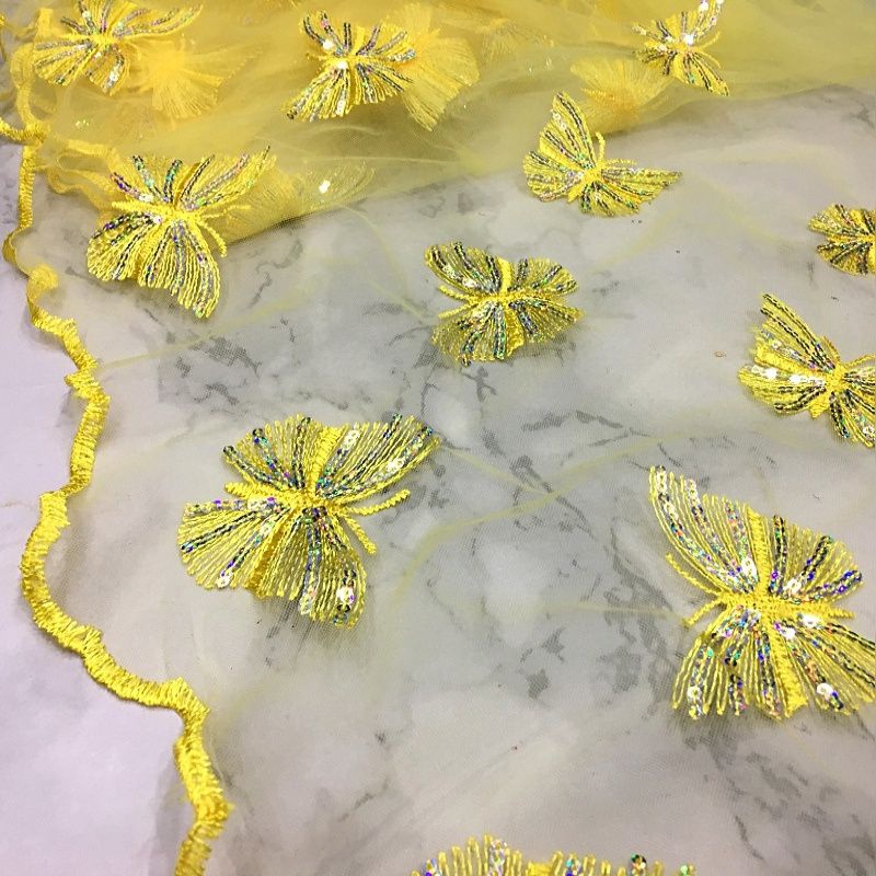Tấm Vải Ren Lưới Thêu Hình Bướm Đính Kim Sa Lấp Lánh Dùng May Quần Áo DIY