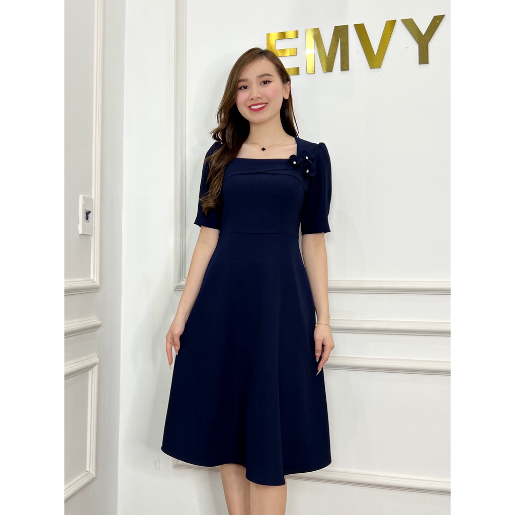 Đầm công sở cổ vuông sang trọng, dam dự tiệc dáng xòe, chất liệu mango dày mịn ,sang trọng Emvy fashion K8