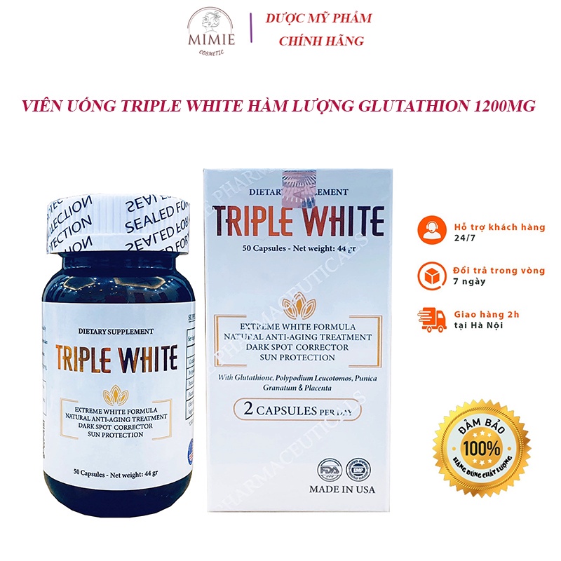 VIÊN UỐNG TRIPLE WHITE - VIÊN UỐNG GLUTATHION 1200MG TRẮNG DA, MỜ NÁM, GIẢM THÂM HỘP 50 VIÊN