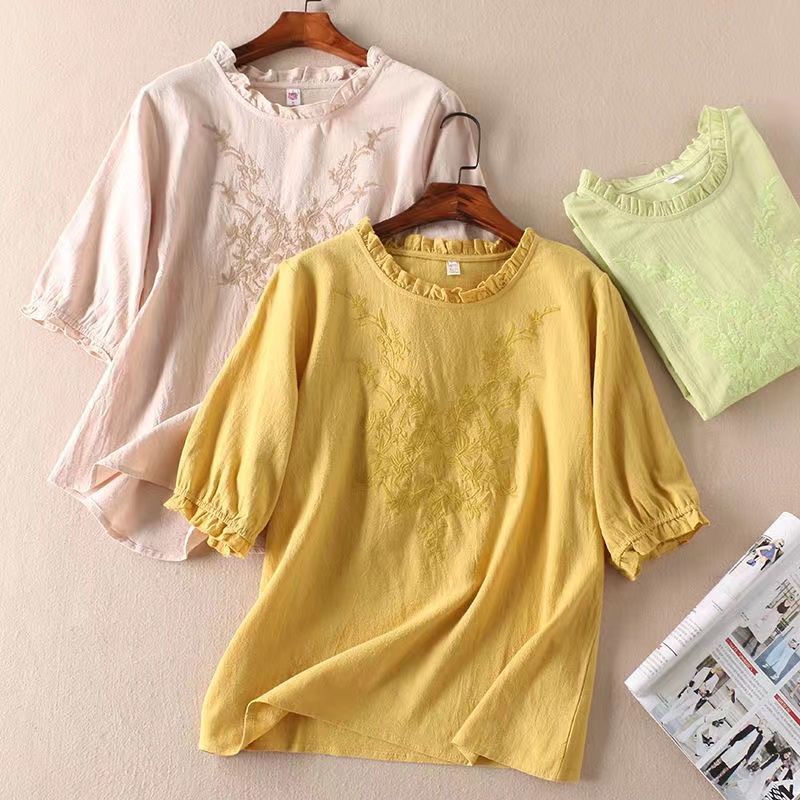 Áo Thun Cotton Lanh Tay Ngắn Phong Cách Phương Tây Thời Trang Mùa Hè 2023 Cho Nữ