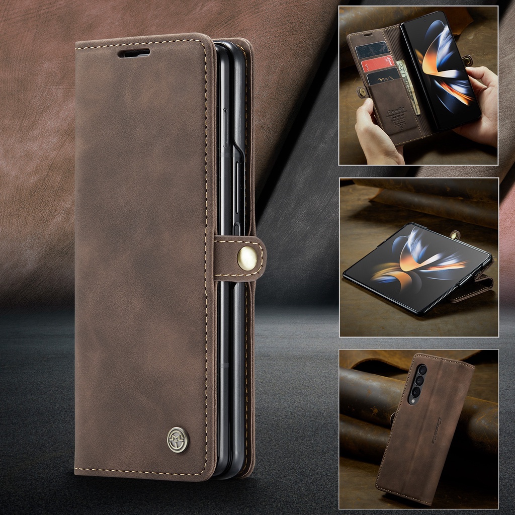 Bao Da Điện Thoại Dạng Ví Nắp Lật Có Ngăn Đựng Thẻ Sang Trọng Cổ Điển Cho Samsung Galaxy Z Fold 4 Fold4 5G Giá Đỡ
