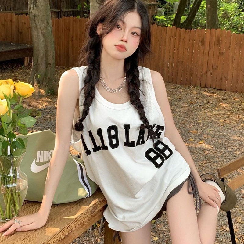 Áo Thun Nữ Không Tay In Chữ Thời Trang Hàn Quốc áo croptop