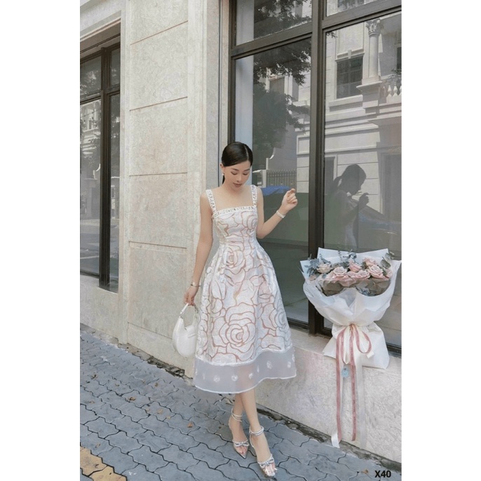 GIẢM GÍA CỰC SỐC - ĐẦM GẤM HOA PHỐI VOAN HAI DÂY CÚP NGỰC ÔM EO DÁNG XÒE CỰC XINH ĐẸP NỮ TÍNH ĐI CHƠI DỰ TIỆC UP VLTN SH