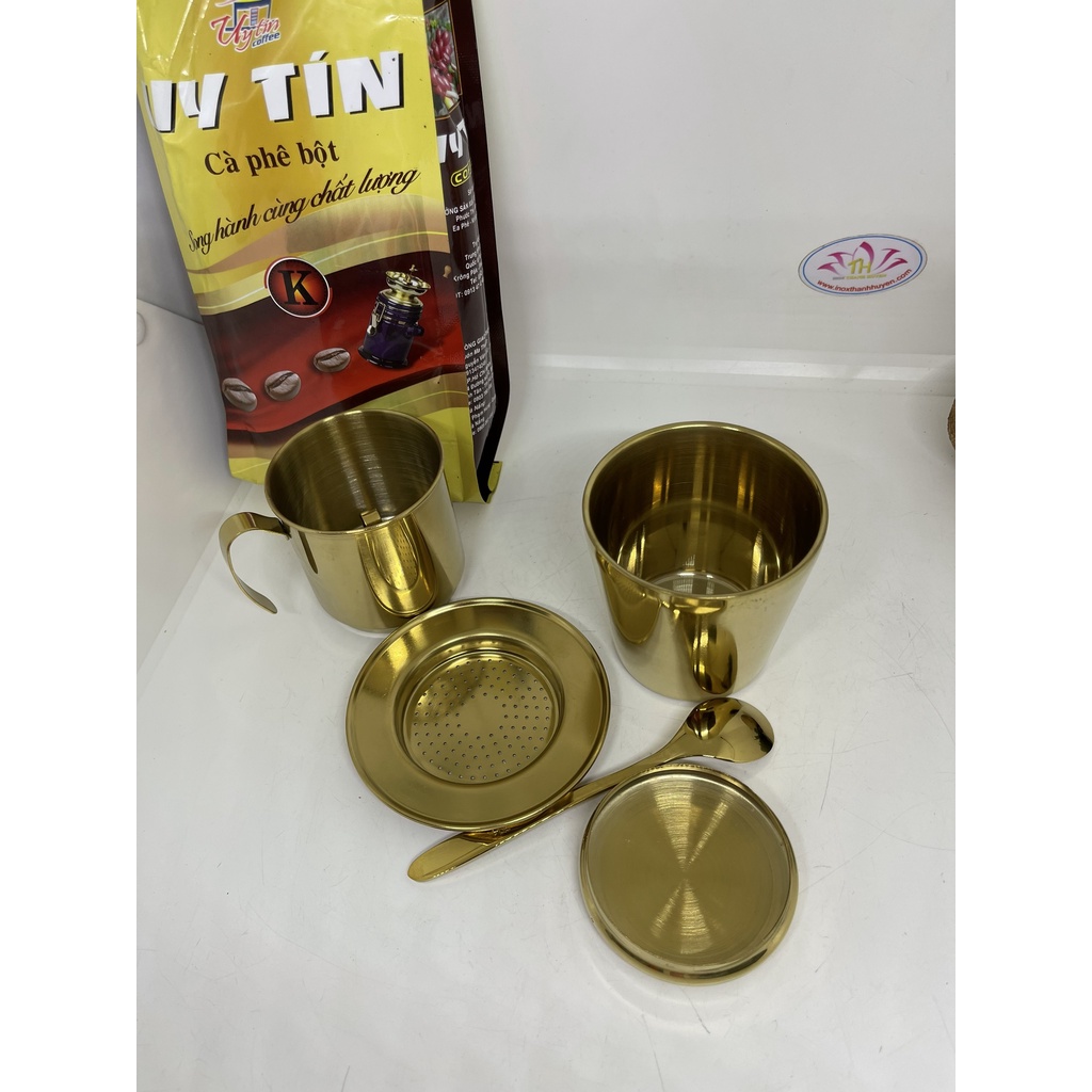 Bộ ly phin cà phê kèm mỗng inox 304 toàn bộ vàng titan bóng cao cấp, sang trọng tươi đẹp Hcm