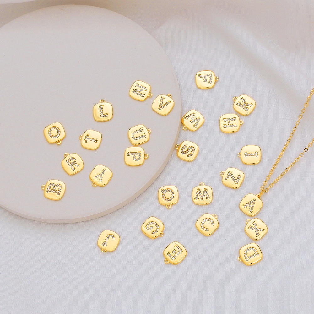 Dây Chuyền Mạ Vàng 18k 26 Chữ Cái Đính Đá Zircon Sang Trọng| Mặt Dây Chuyền Hình Vuông Nhỏ Tự Làm