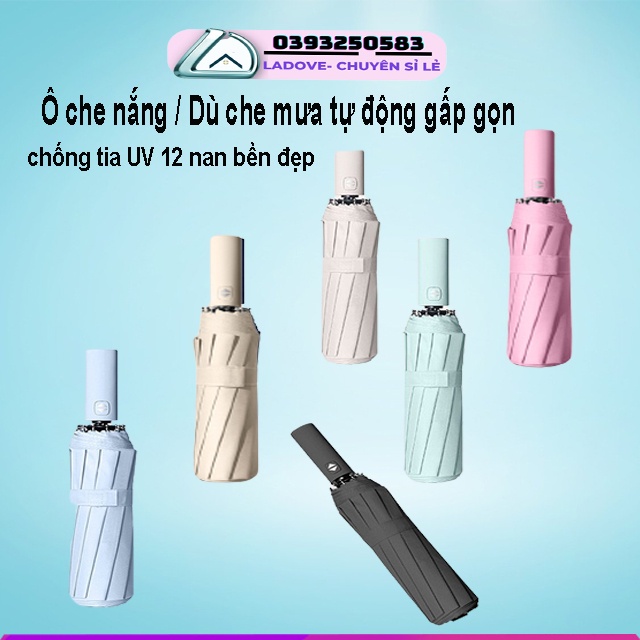 ô dù đi nắng che mưa tự động gấp gọn chống tia UV 12 nan bền đẹp
