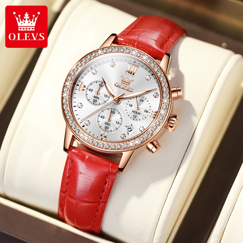 Đồng hồ nữ Olevs viền đính đá máy điện tử size 34mm,chống nước 30m, bảo hành toàn quốc 12 tháng