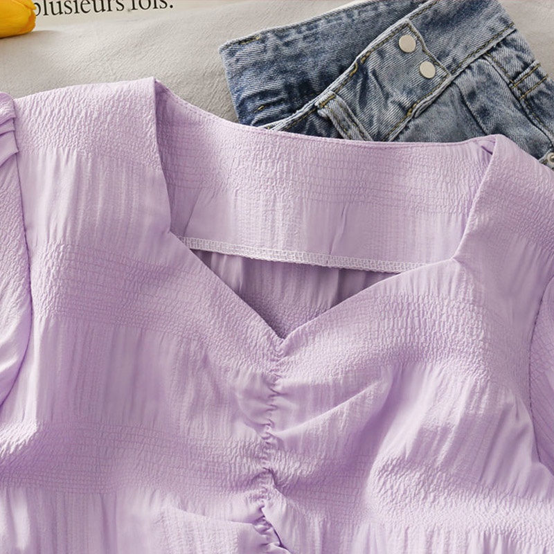 Áo Voan Tay Phồng Ngắn Thời Trang Mùa Hè Phong Cách Hàn Quốc Mới Cho Nữ