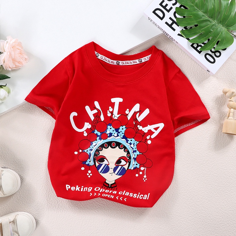 YAOEENH Áo Thun Tay Ngắn 90-140cm Vải Cotton In Họa Tiết Hoạt Hình Phong Cách Hàn Quốc Thời Trang Cho Bé