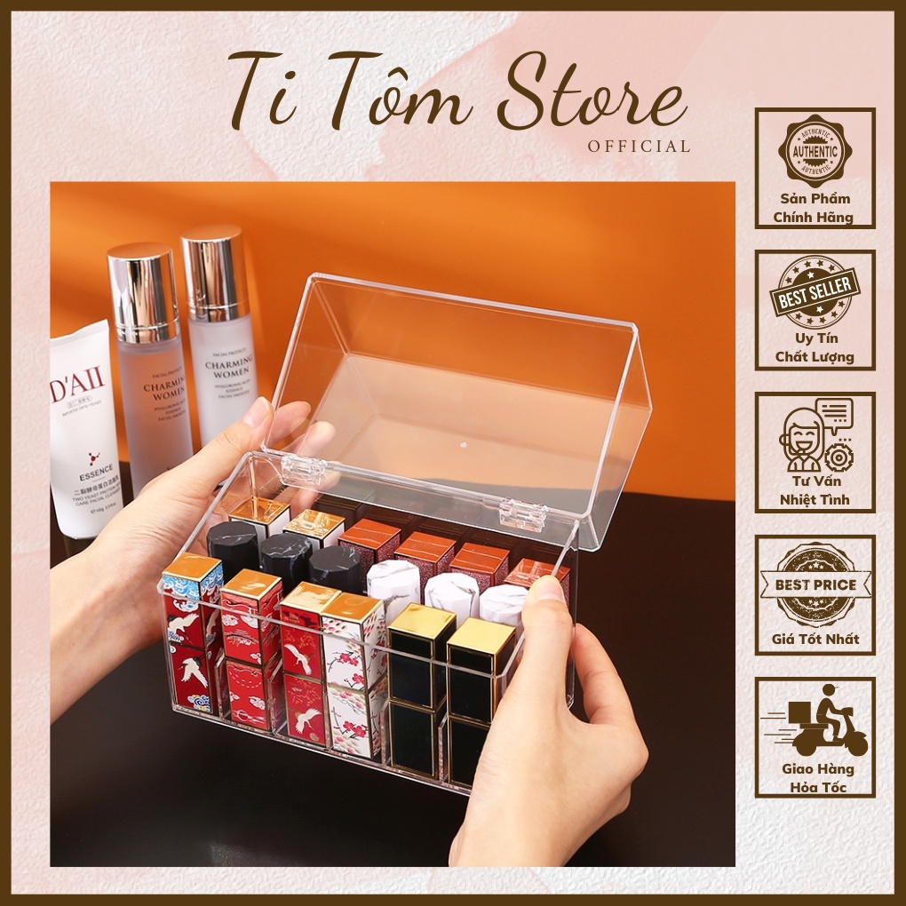 Khay Đựng Son 24 Ô Chất Liệu MICA Trong Suốt-Hộp Đựng Mỹ Phẩm Tiện Lợi-TiTomStore