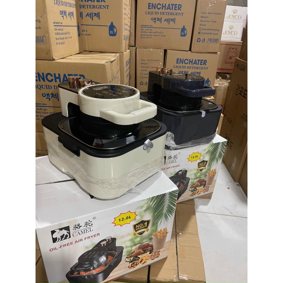 Nồi chiên không dầu CAMEL 12L có nắp kính sẵn 2 màu Ghi và Trắng sản phẩm được BH 12 tháng