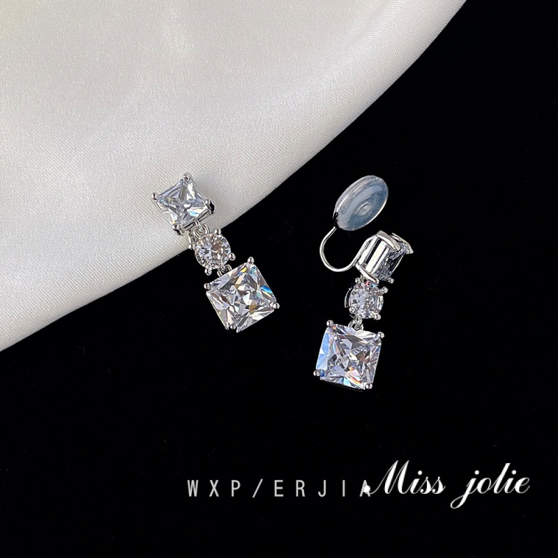 ✨Miss Joliele✨Hàng Có Sẵn Bông Tai Kẹp Dáng Dài Đính Đá Zircon Hình Học Cao Cấp Không Cần Xỏ Khuyên
