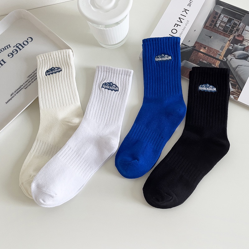 1 Đôi Tất Cotton Mềm Thấm Hút Mồ Hôi Thoáng Khí Thêu Hình Núi Tuyết Dành Cho Nam Nữ