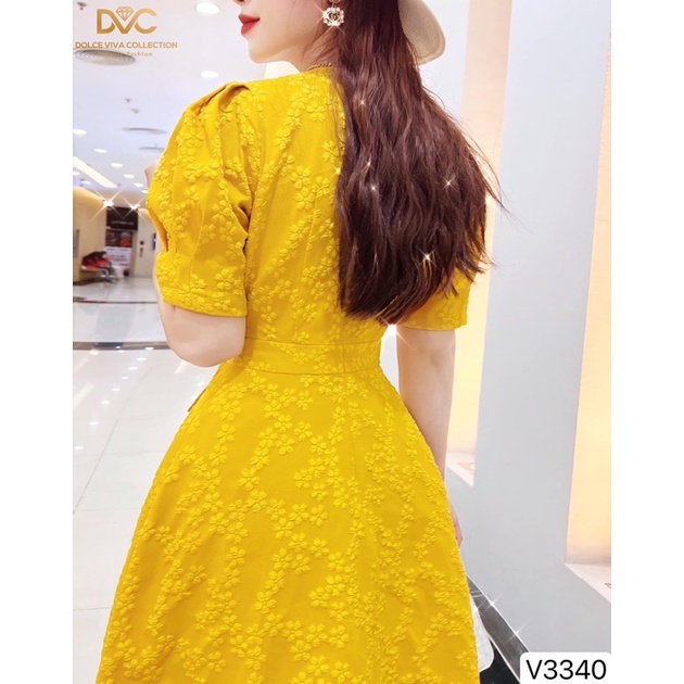 V3340 váy xoè hoa màu vàng