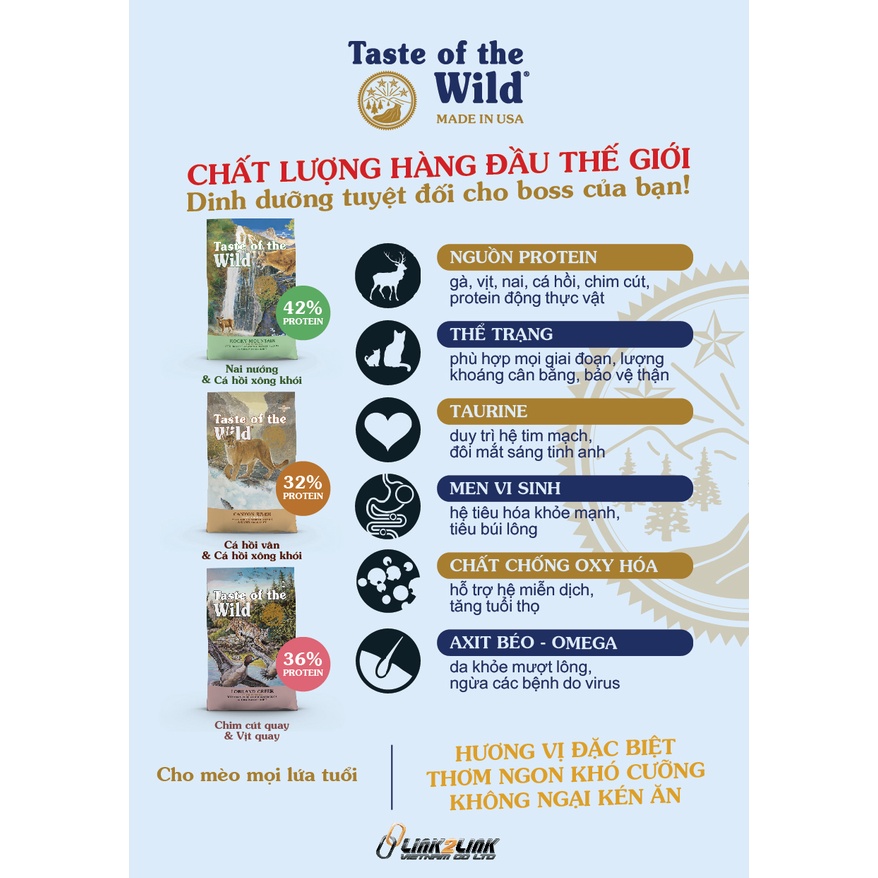 thức ăn hạt cao cấp từ USA Taste of the Wild 500gr và 2kg dành cho mèo