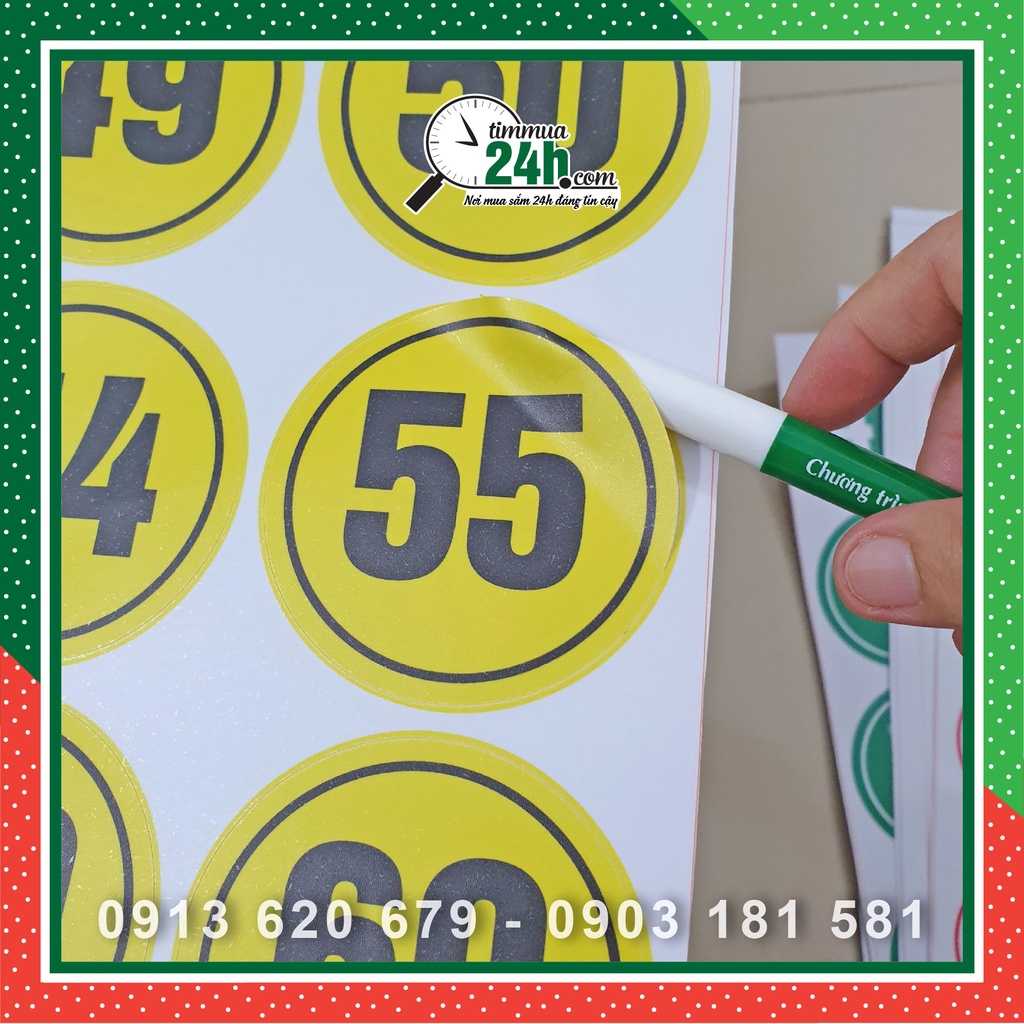 Sticker Bộ số 01 đến 60 dán số thứ tự dành cho Nhà Hàng, Quán Cà Phê, Quán Nhậu, Quán Ăn... Decal nhựa không thấm nước
