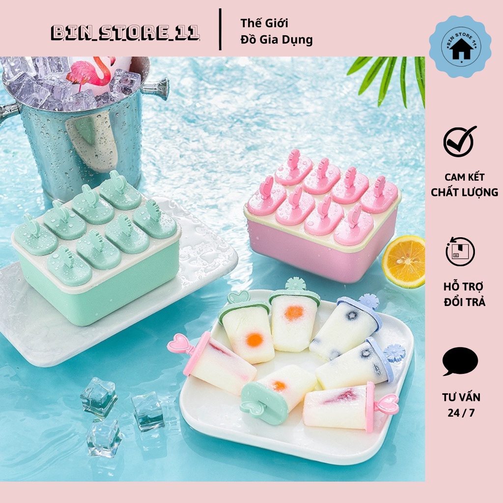 Khuôn làm kem 8 ô xinh xắn, Khuôn kem que tiện dụng mùa hè - Bin Store