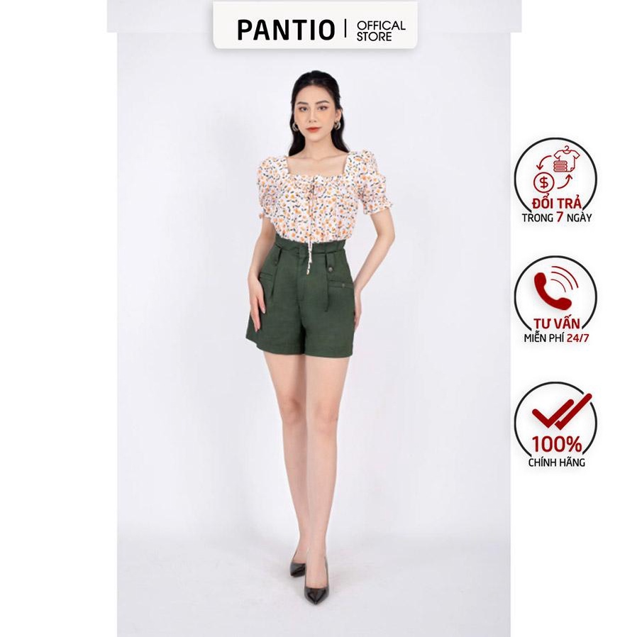 FAS33275 - Áo sơ mi công sở vải thô dáng suông cổ vuông bèo đính nơ tay bồng bo chun - PANTIO